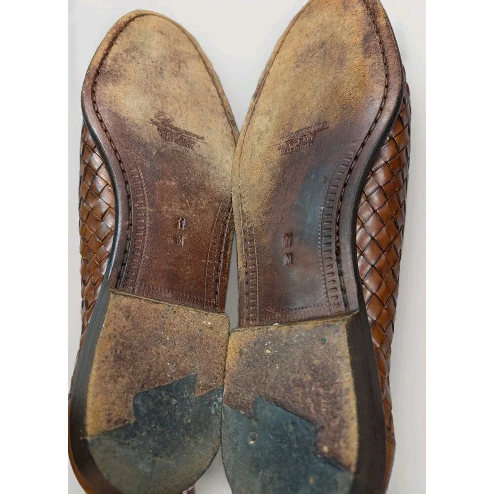 BRAGANO By COLE HAAN VINTAGE ITALIAN LOAFERS SIZE 11 WOVEN COGNAC LEATHER SHOES